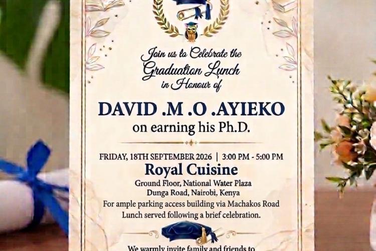 David Ayieko Invitation for his PhD party