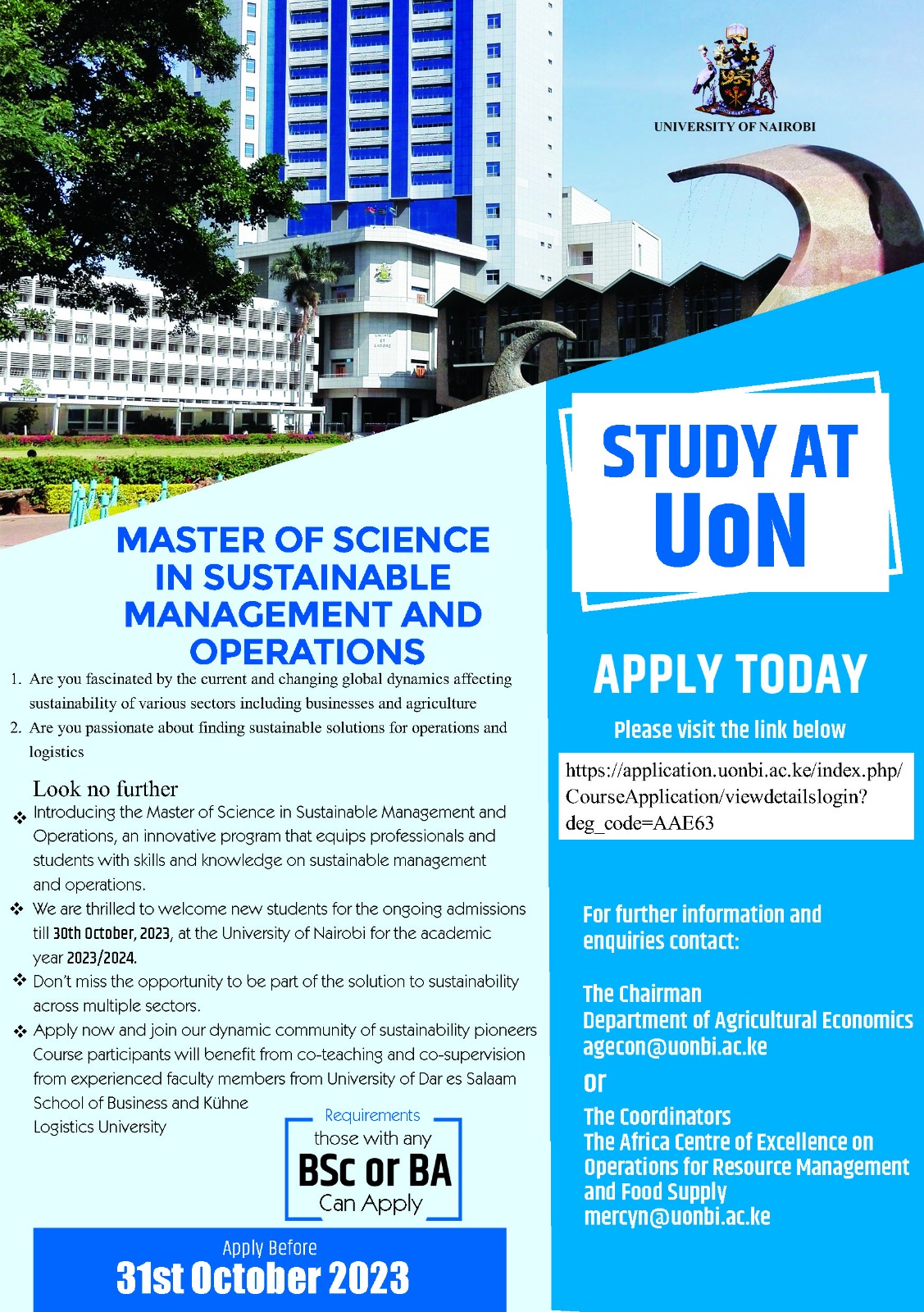 Master of Science in Sustainable Management and  Operations