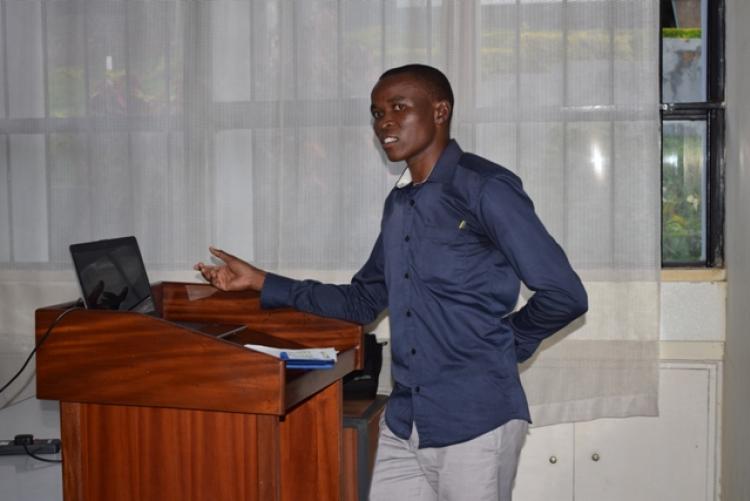 Vincent Gadamba Misingo Presenting his research Findings on Impact Of Insect Pest Control Push-Pull Technology On Smallholder Maize Productivity In The Eastern Province Of Rwanda