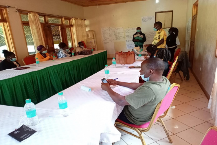 Dr. David Jakinda Otieno from the Department of Agricultural Economics, University of Nairobi making a clarification to participants in a focus group discussion for CMAAE student (Jimson Nyambu Mwikamba) with climate smart horticulture farmers at Taita Rocks Hotel in Wundanyi sub-county, Taita-Taveta County on Wednesday 17th February 2021